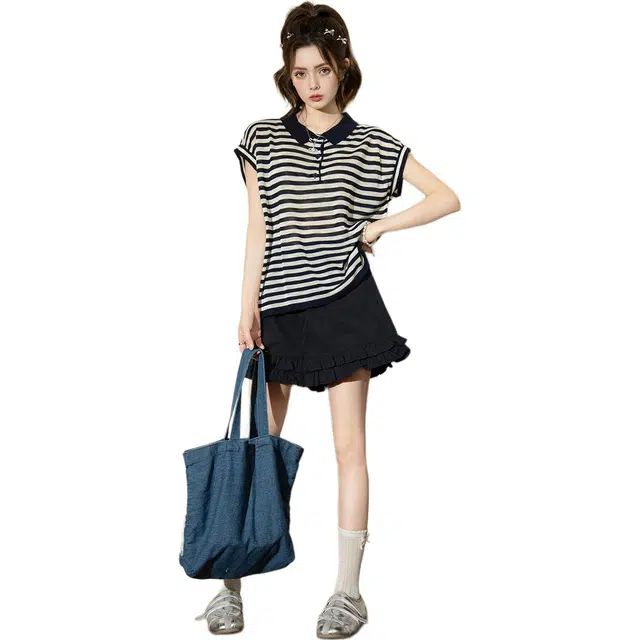 法文箱子 高级感短袖上衣简约短裤休闲套装 女款