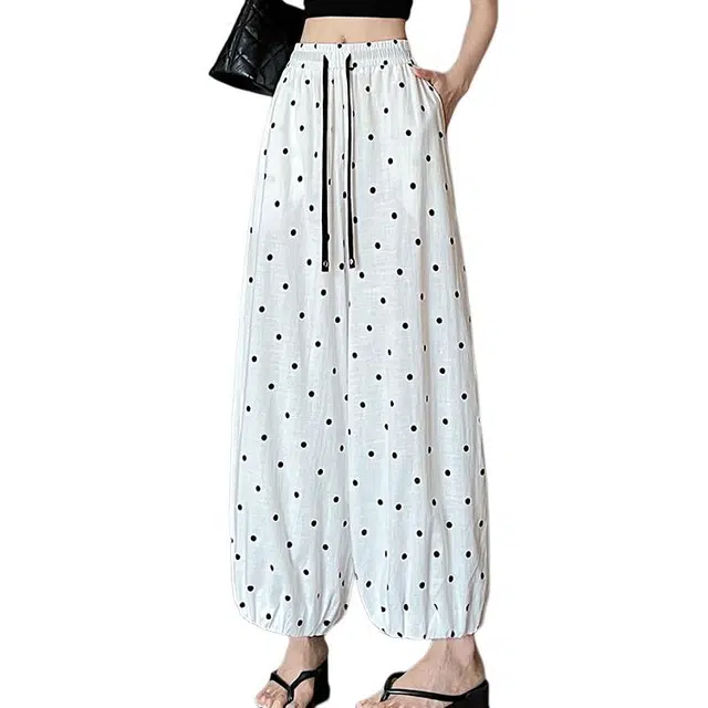 水中花 冰丝圆点九分裤夏薄款宽松小个子显瘦遮胯灯笼裤休闲裤 女款
