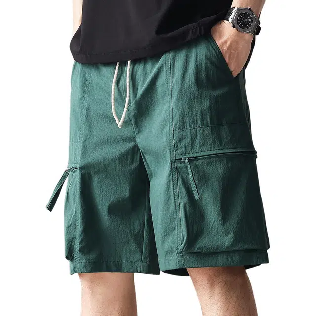 贵色 纯色薄款透气多巴胺色系速干休闲百搭五分裤美式复古户外风格多袋系带五分工装短裤 男女同款