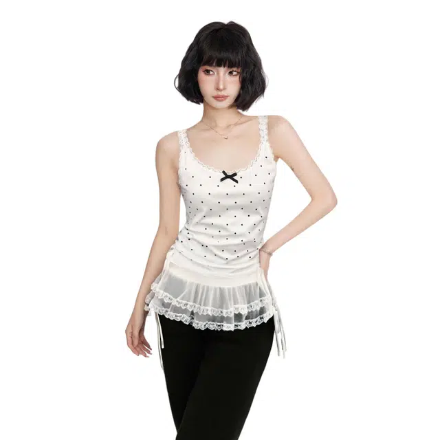 柏黛妃 蕾丝波点辣妹纯欲内搭打底外穿无袖背心 女款
