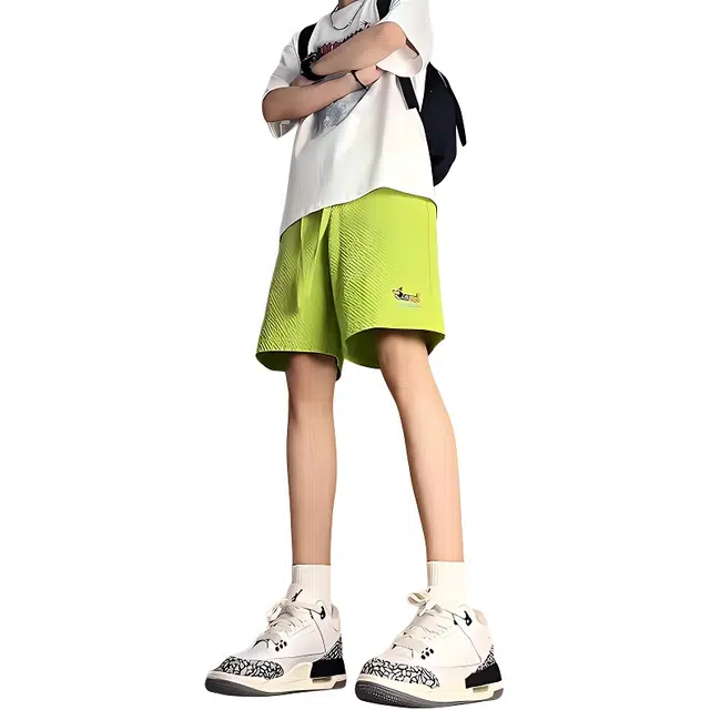 单爵 多巴胺绿色泡泡纱速干裤子刺绣腊肠狗夏季休闲短裤 男女同款