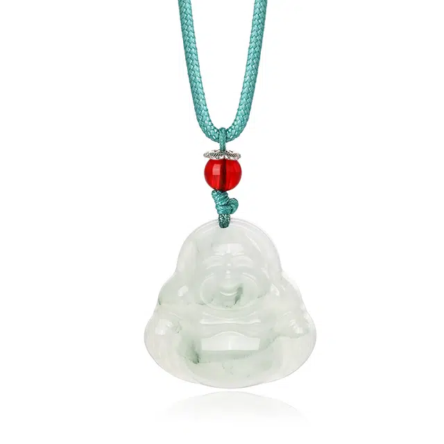 【翠佑福生】 金六福吉祥 福运持久 笑面弥勒佛手工编制绳 新中式国潮风 载喜蕴禅笑佛纳福 碧绿湖水色#好运 天山翠 项链 男女同款情侣款