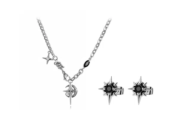 尚银福 十字星芒系列 冷淡风小众欧美轻奢高级感时尚气质百搭 嘻哈痞帅潮流街头拼接链古巴链套装 合金 项链 男女同款情侣款