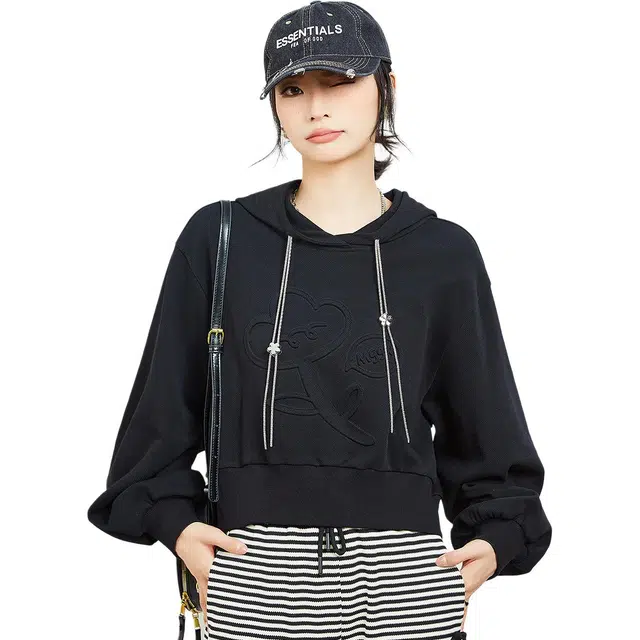 木果果木 通勤百搭时尚韩系压花连帽卫衣 女款