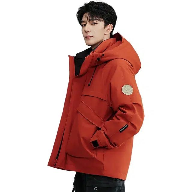 鸭鸭 纯色短款拉链长袖羽绒服 男女同款