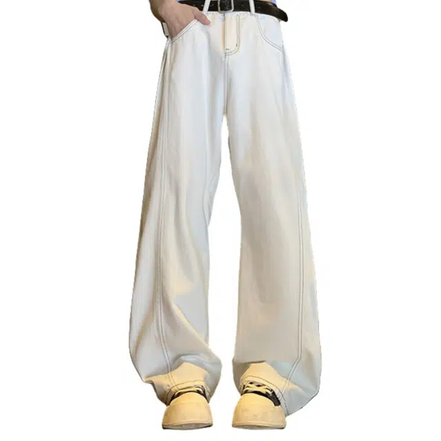 加荣 美式复古休闲薄款透气高街痞帅高级感青少年户外出行百搭直筒阔腿拖地裤牛仔裤 男女同款