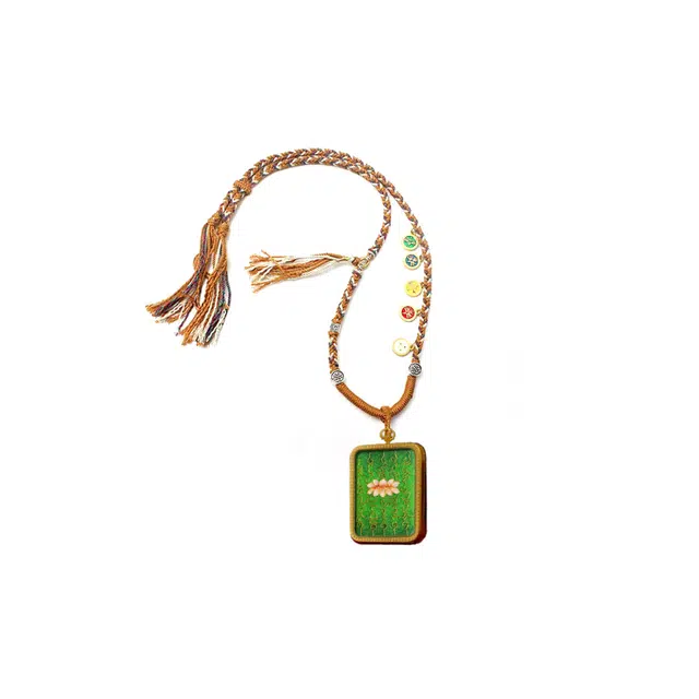 玉临门 莲花心经 绿色新中式国风民族风手工编织棉绳#好运 合金 项链 男女同款情侣款