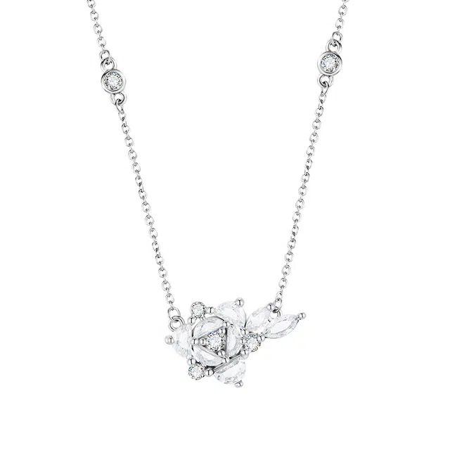 迷颂玛 小众设计玫瑰花吊坠新颖个性浪漫绽放轻奢贵气日常通勤不挑人高级显白温柔气质大方灵动闪耀 送 女友礼盒装节日礼 物 项链 女款