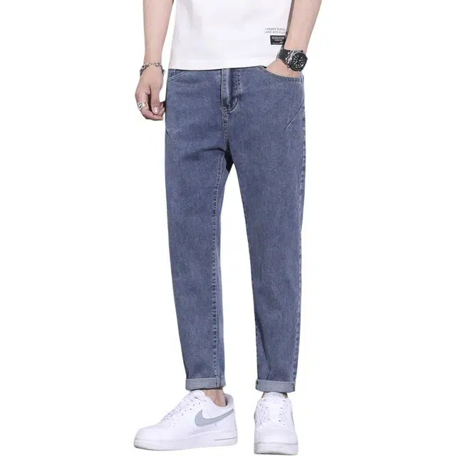 么宁 个性刺绣修身小脚九分裤潮流时尚简约百搭舒适透气休闲锥形牛仔裤 男女同款