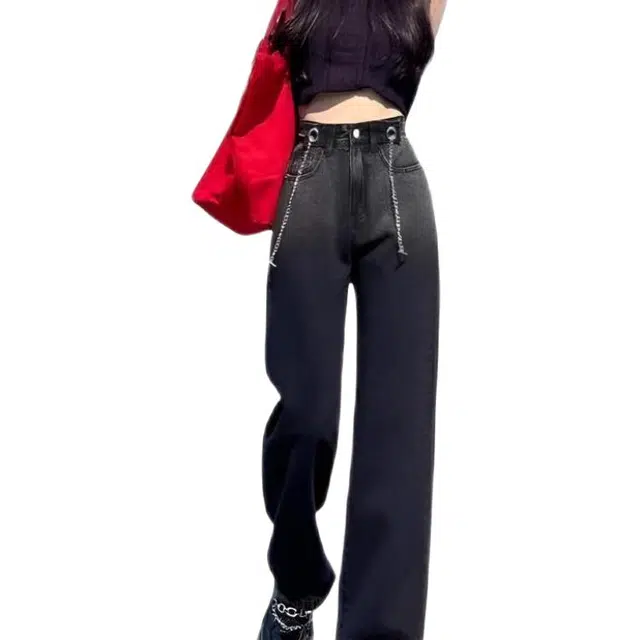 天才小熊 复古阔腿宽松百搭简约牛仔裤 女款