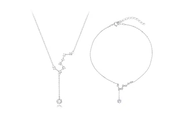 尚银福 北斗七星系列 时尚森系小众设计感北极星流苏手饰 甜美仙女北斗七仙甜酷风个性日常百搭通勤锁骨链套装 合金 项链 女款