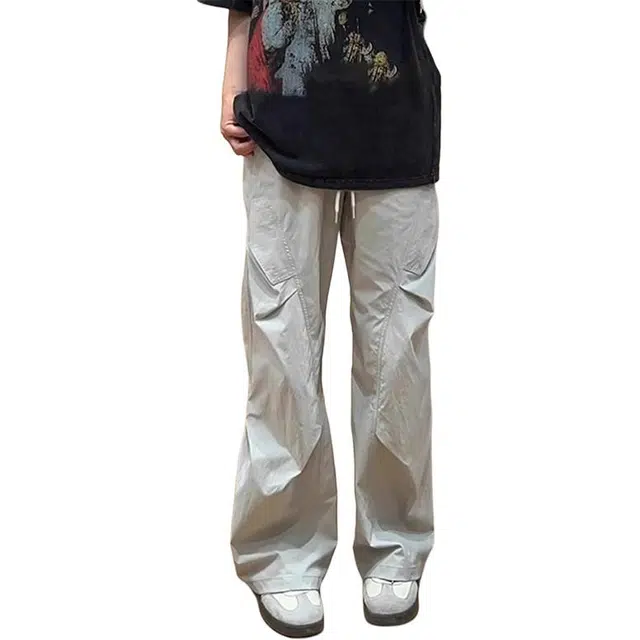 黑马漫画 美式褶皱弯腰裤子直筒修身裤休闲裤 男女同款