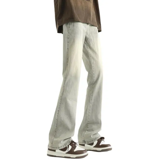 八哥 街头嘻哈无性别主义复古做旧废土风重工水洗氛围感设计款户外通勤百搭时尚潮流经典百搭微喇长裤牛仔裤 男女同款