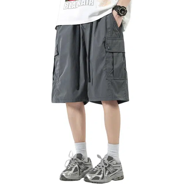 童先森 薄款直筒宽松美式高街复古工装五分裤子痞帅休闲短裤 男款