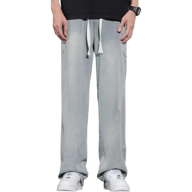 宝米卡 美式高街痞帅百搭休闲裤子潮牌直筒阔腿长裤牛仔裤 男女同款