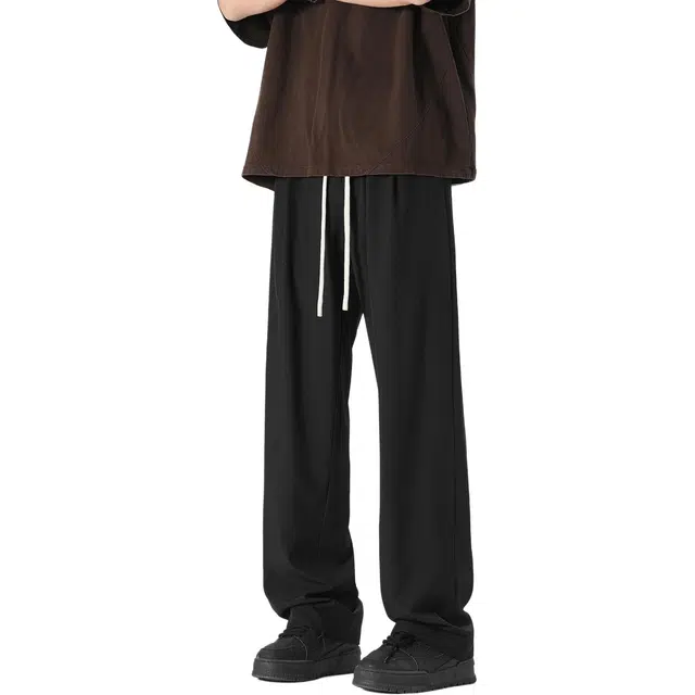 颂希尔 美式宽松直筒垂感拖地系带纯色百搭弹力休闲裤 男女同款