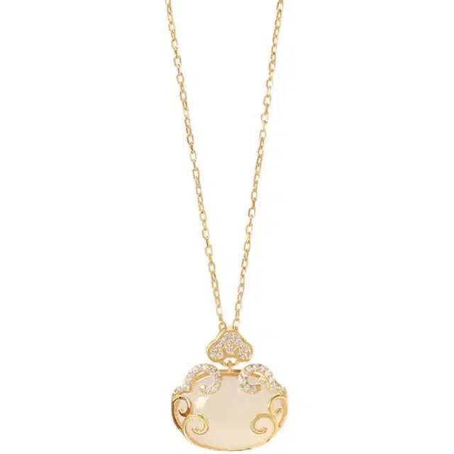 陌阡雪 新中式平安如意锁小众设计感国风复古长命锁锁骨链 琉璃 项链 女款