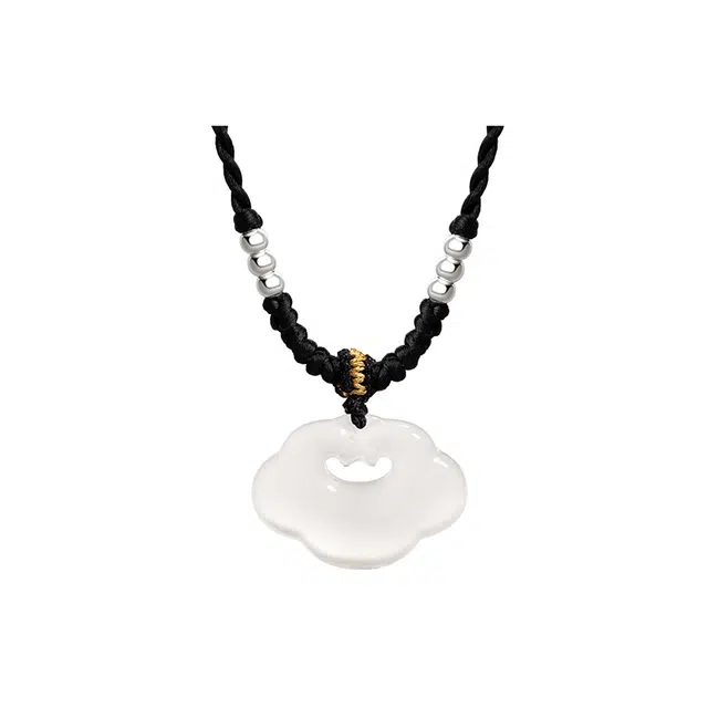 金大福 祥云如意平安锁国潮新中式复古长命锁轻奢吉祥富贵平安顺遂小众高级感设计好运 玉髓 项链 男女同款情侣款