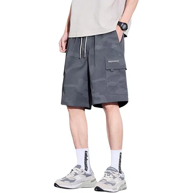 瑞梵帝斯 美式复古高街水洗做旧宽松百搭中裤户外运动山系纯色抽绳中腰舒适时尚工装短裤 男款