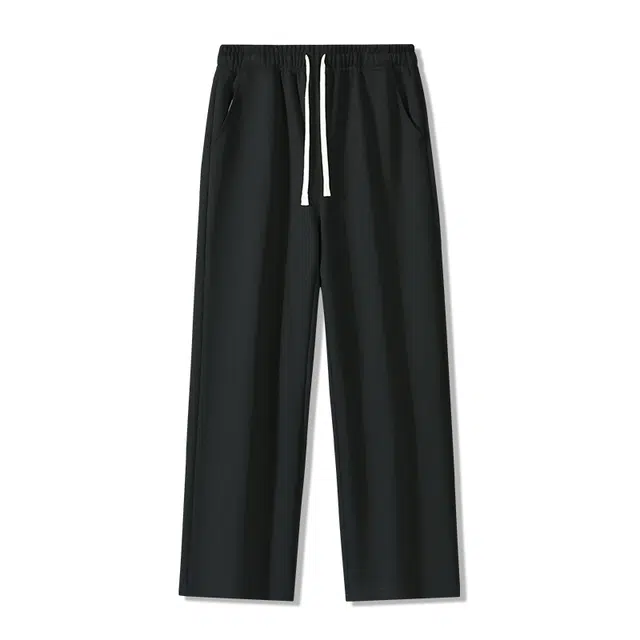 棉基因 美式高街纯色宽松复古运动简约直筒中腰系带日常通勤百搭基础款休闲裤 男女同款