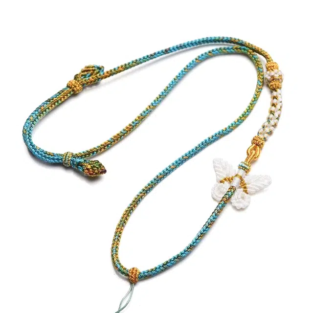 谧月珠宝 新中式国潮 小众简约民族风 轻奢精致高级感白绿蝴蝶 灵动千里江山 编绳 项链 男女同款情侣款