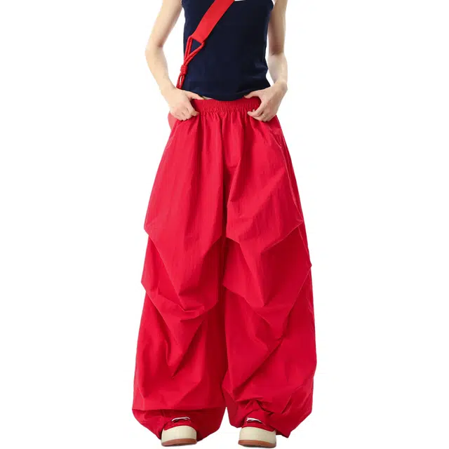 颂希尔 美式复古褶皱伞兵裤慵懒宽松舒适时尚休闲裤 男女同款