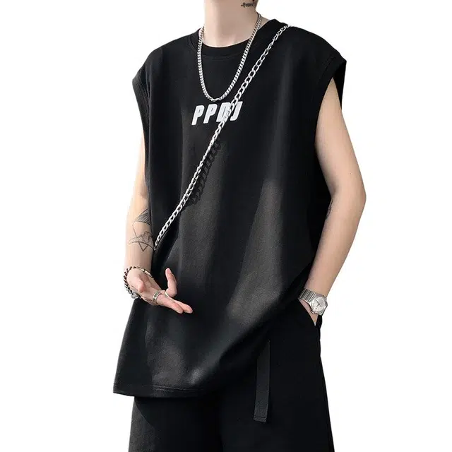 佐菲利 美式高街坎肩字母印花潮牌薄款运动薄款夏季无袖背心 男款