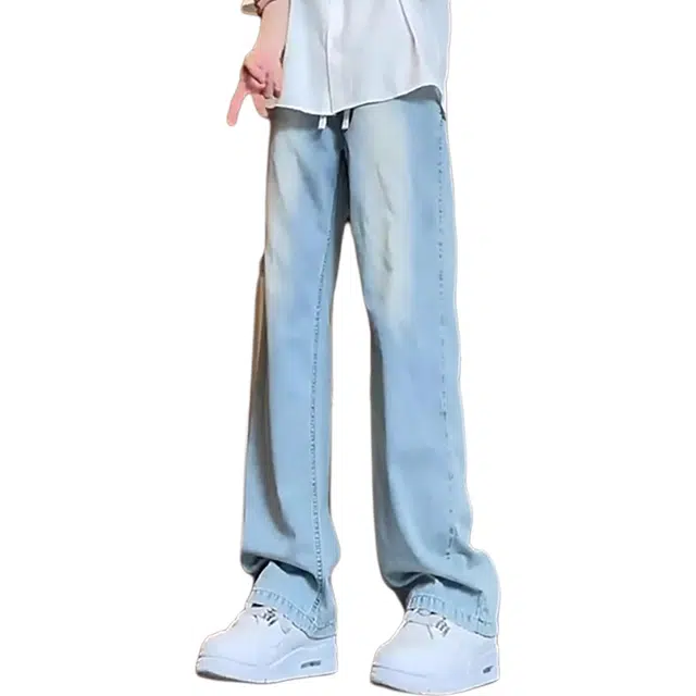 巴塞罗那足球俱乐部 美式高街潮流青少年百搭显高微喇休闲裤牛仔裤 男女同款