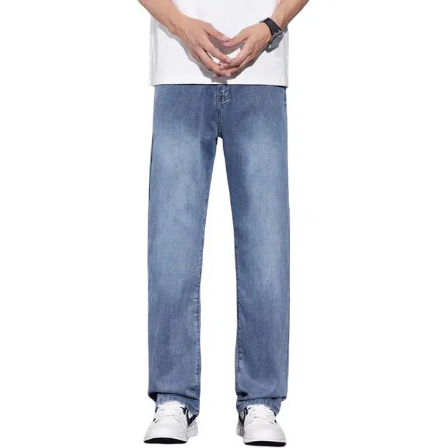 协协乐 春夏款薄款凉感透气美式高街宽松直筒阔腿百搭通勤纯色休闲长裤牛仔裤 男款