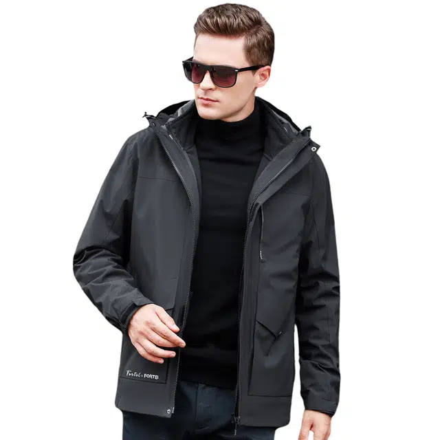 富铤 加绒一衣三穿美式复古户外机能风防风保暖三合一夹克外套 男款