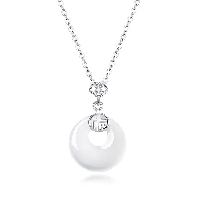 银千惠 新中式镂空福字平安纳福幸福圆满平安扣 玉髓 项链 女款