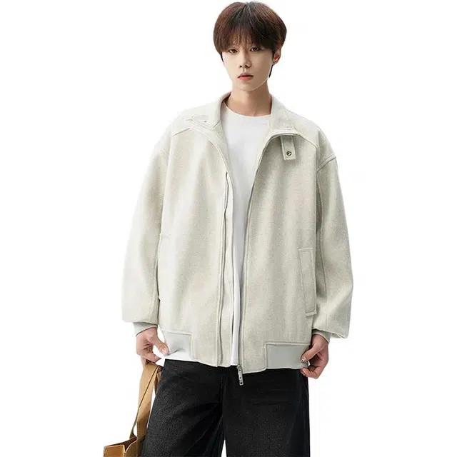 极限涡轮 美式复古呢料机车风痞帅潮牌高级感宽松休闲夹克外套 男女同款