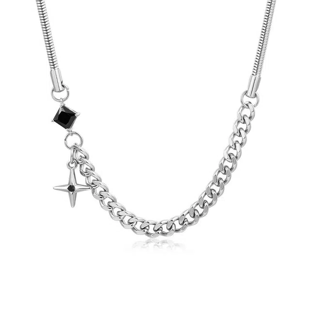 芊淑歆 星星拼接锆石星芒嘻哈轻奢高级感冷淡潮流个性设计叠戴锁骨链 钛钢 项链 男款