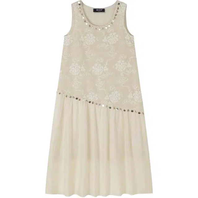 潞优野 优雅度假裙夏季刺绣背心气质短袖连衣裙 女款