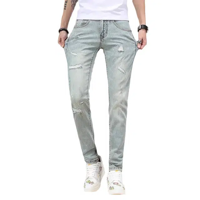 吉肯蒂 修身潮流破洞春夏牛仔裤男弹力小脚长裤 男款