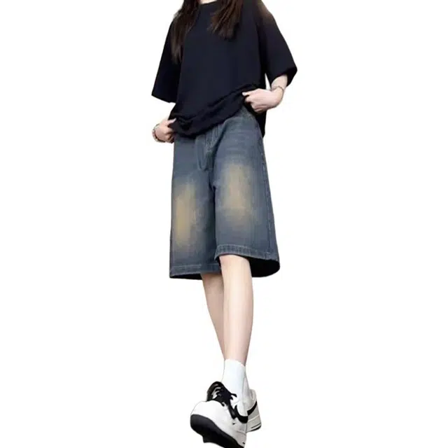 美式复古宽松休闲做旧风夏季五分裤牛仔短裤 男女同款