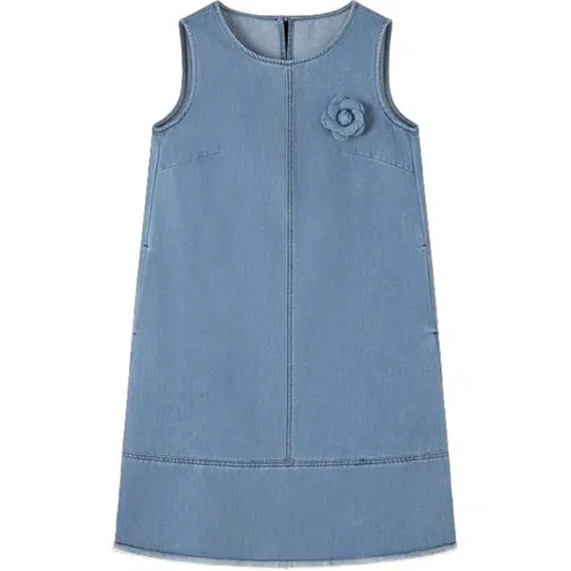 潞优野 高级感复古牛仔立体花装饰长裙夏季透气无袖连衣裙 女款