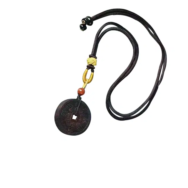 天纵 小众设计国潮山鬼花钱平安扣 新中式文玩乾坤八卦招财转运  国风简约百搭轻奢高端挂饰 降真香 木作项链 男女同款情侣款