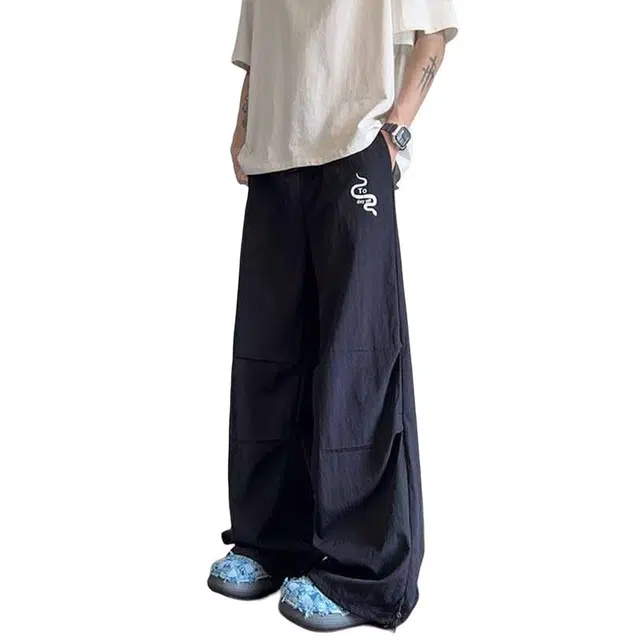 佐菲利 美式蛇纹褶皱速干裤子薄款户外宽松直筒裤透气凉感长裤休闲裤 男款