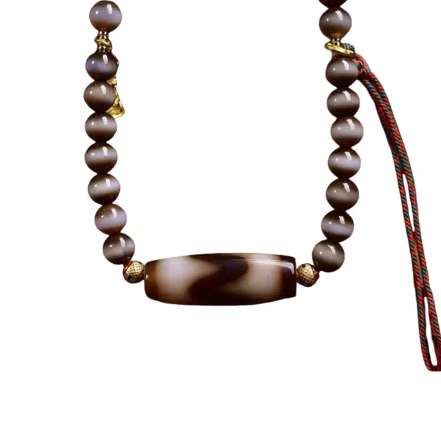 凯真 藏式民族风虎牙天珠毛衣链 国潮新中式复古精致轻奢高级感锁骨链 转运上岸有钱花 玛瑙 项链 男女同款情侣款