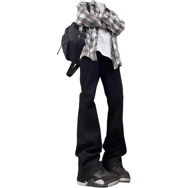 物质公式 微喇弯刀巴黎神裤美式顶男出街通勤高级简约柔感不硬舒适亲肤高街高腰直筒显高显瘦窄版设计休闲百搭做旧水洗阔腿牛仔裤 男女同款