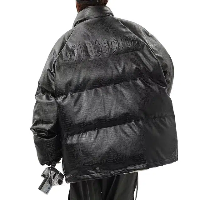 极限涡轮 美式鳄鱼纹钢印字母设计机能风赛车服棉服 男女同款 黑色