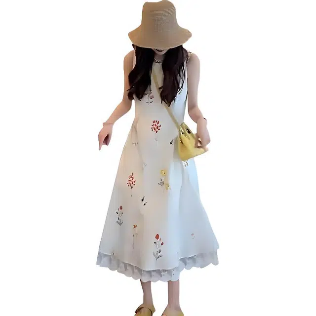 沐晓欣 度假风设计感舒适时尚无袖连衣裙 女款