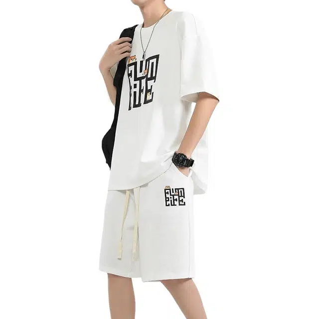 隐狼世家 潮冰丝短袖薄款潮牌青少年一套帅气搭配休闲运动套装 男款