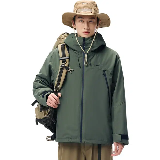 探路者  户外运动舒适三合一  防水防风耐磨保暖冲锋衣 男款 松绿