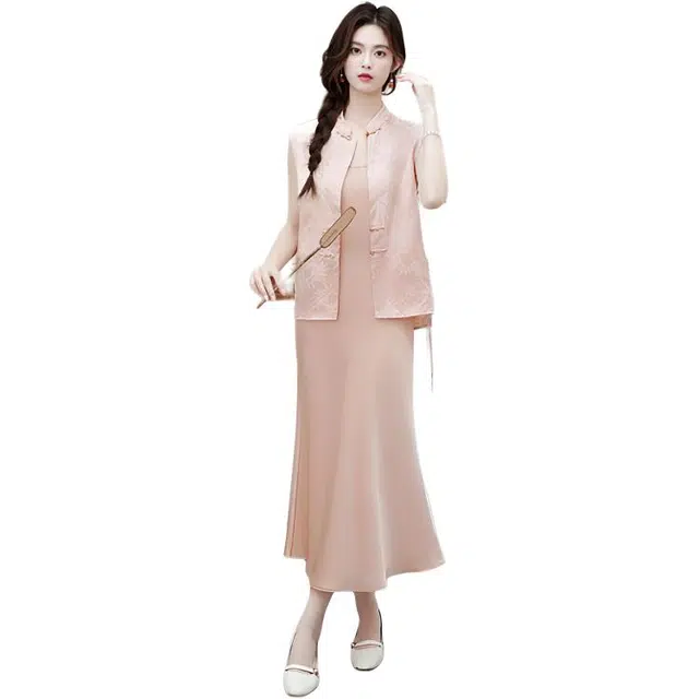 丝絮丝绸 新中式文艺气质优雅风设计马甲裙装套装 女款