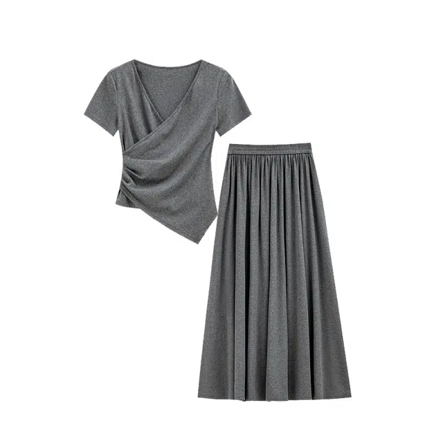 潞优野 夏季法式别致收腰上衣半身裙气质裙装套装 女款