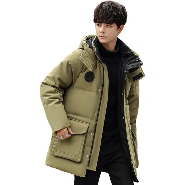 鸭鸭 短款纯色连帽拉链长袖羽绒服 男款