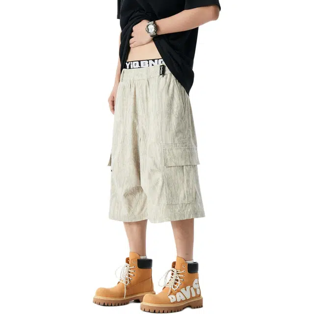 敦煌博物馆 美式复古扎染渐变宽松阔腿大口袋机能舒适轻薄透气运动百搭七分休闲短裤 男女同款