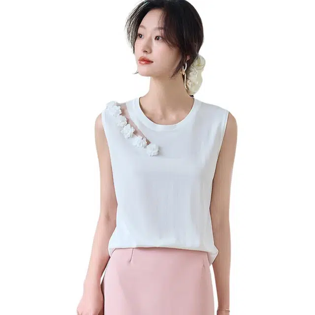 曲韩 冰丝纯色薄款短款无袖圆领背心 女款